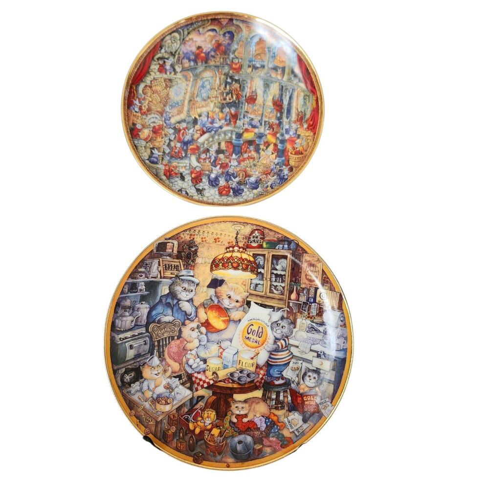 Franklin Mint 2 Heirloom Plates Holy Cats & Gold Medal Flour 115th By Bill Bell